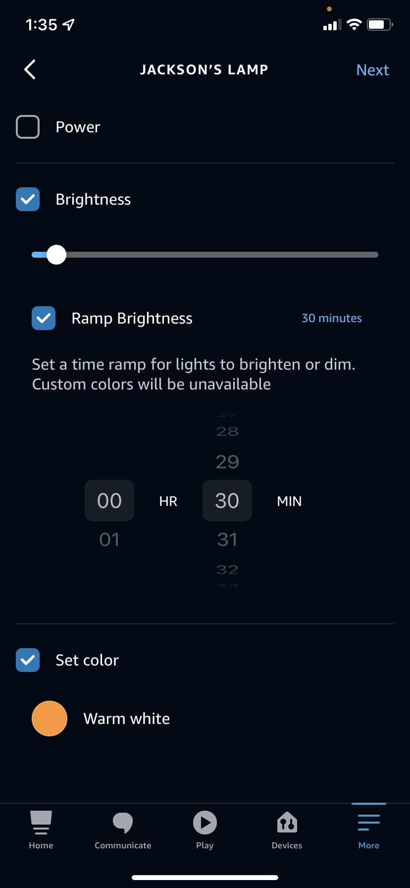 Tweaking an Echo Glow routine in the Alexa app.