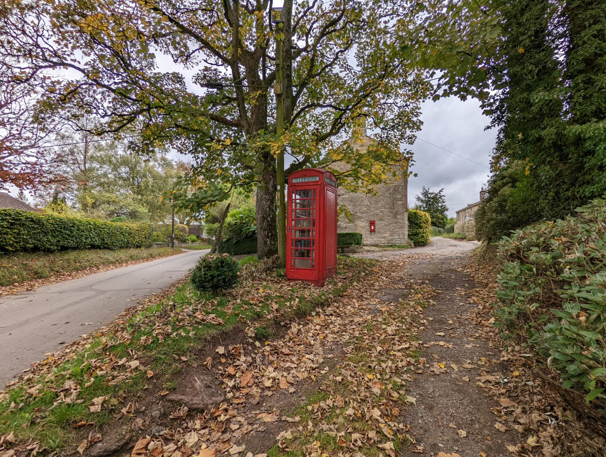 Camera sample wide red telephone box under a tree on the Google Pixel 6 Pro