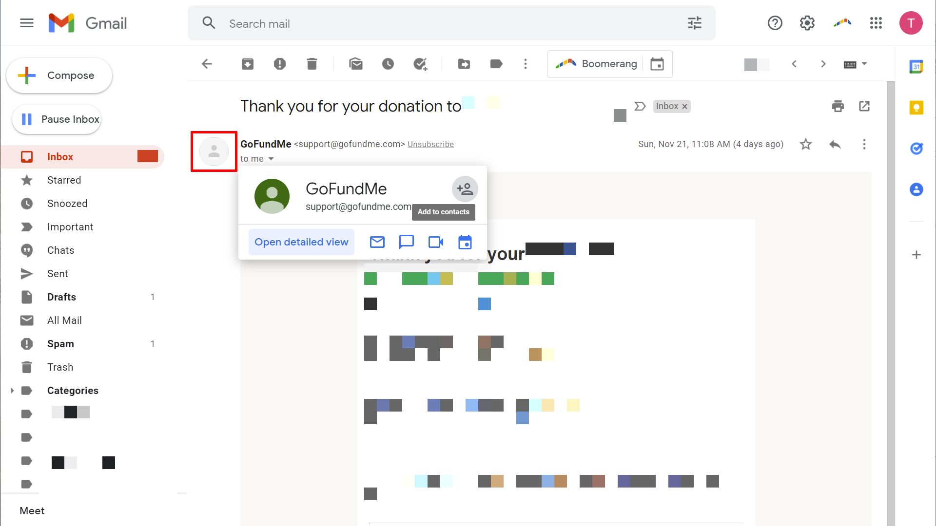 Adding a new contact from the gmail webmail interface.