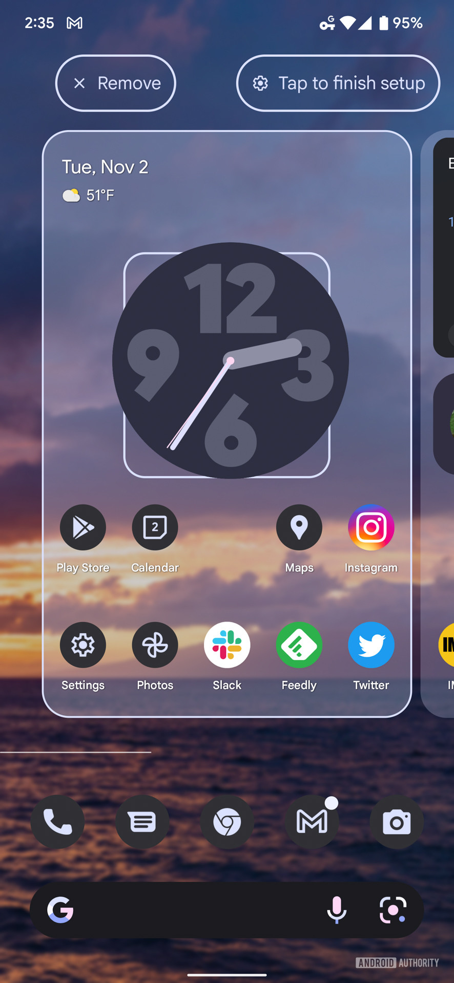 Google Android 12 placing clock widget