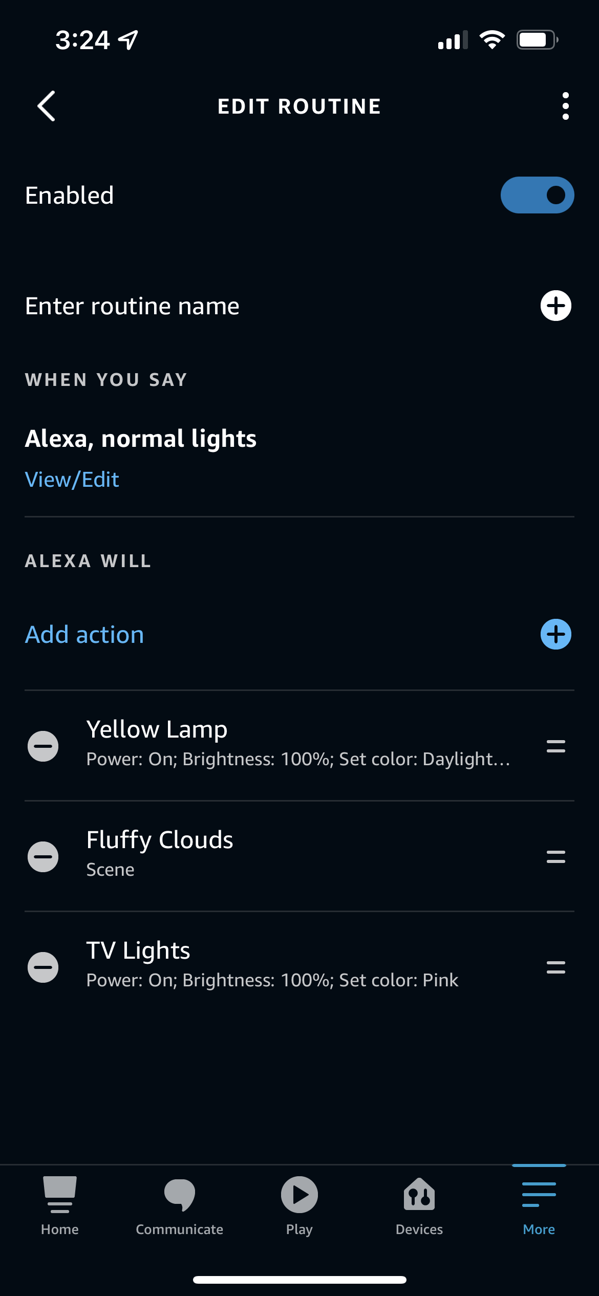 Una routine nell'app Amazon Alexa