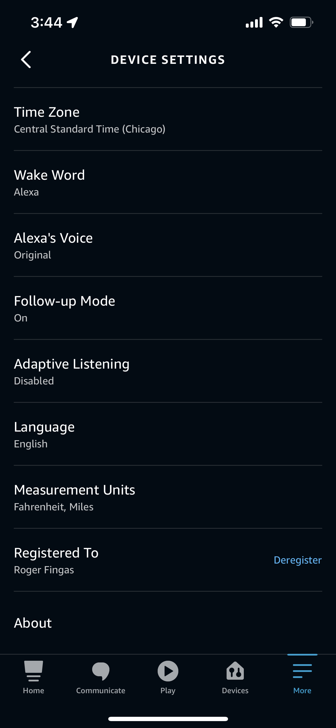 Individual device settings in the Amazon Alexa app
