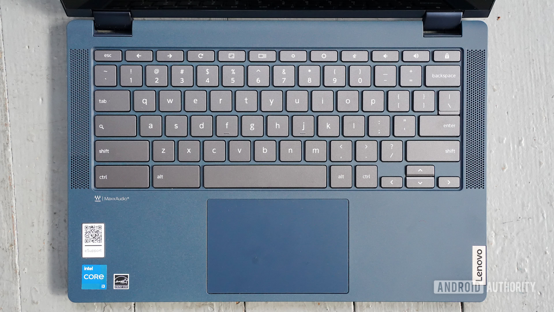 Lenovo Flex 5i Chromebook keyboard from above