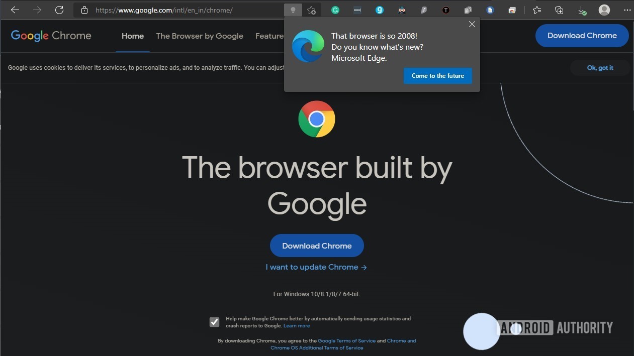 Microsoft Edge Google Chrome switch alert