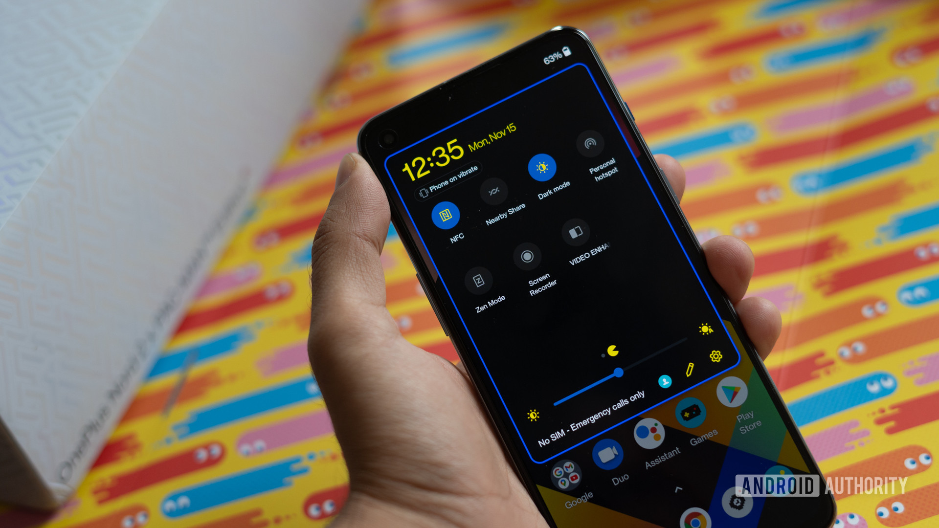 OnePlus Nord 2 Pac Man edition notification shade with arcade colors