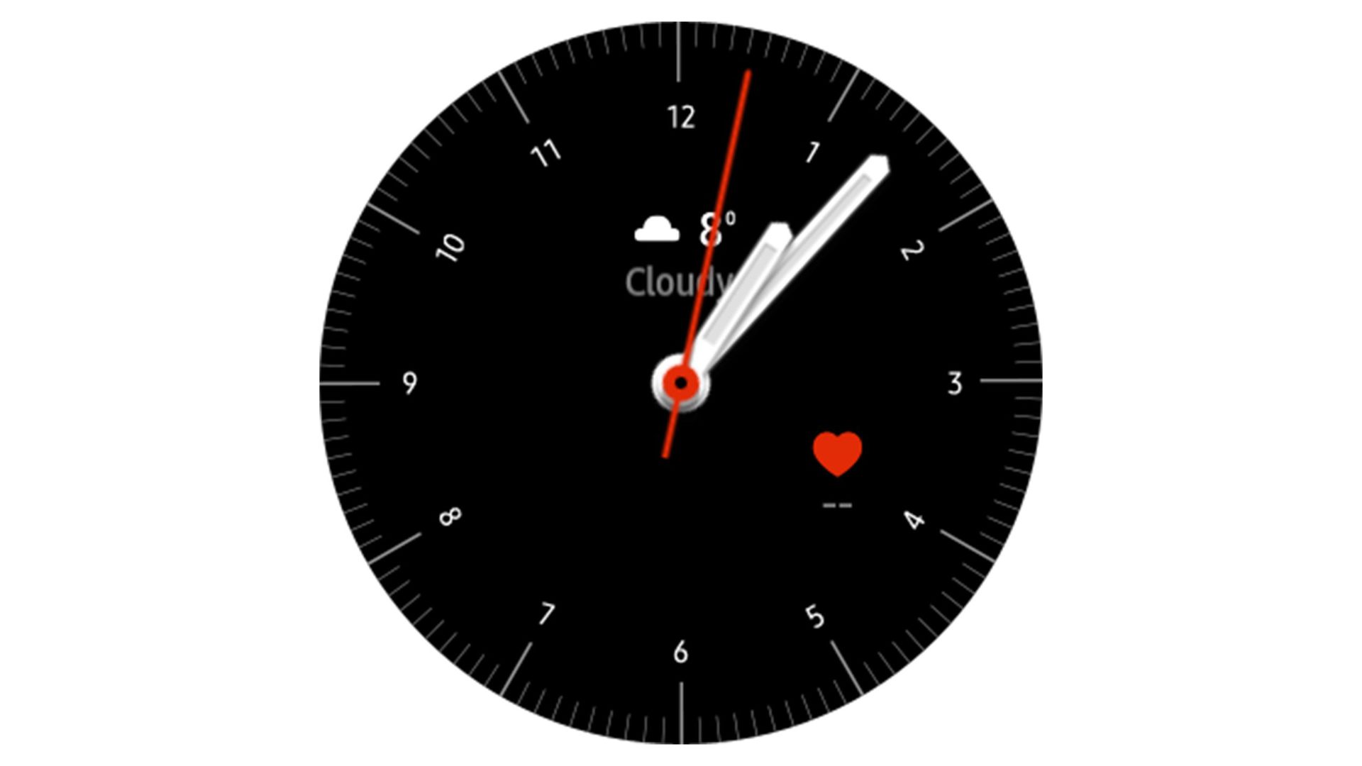 A screenshot from a Samsung Galaxy Watch Active 2 of the Tizen watch face Simple Analog