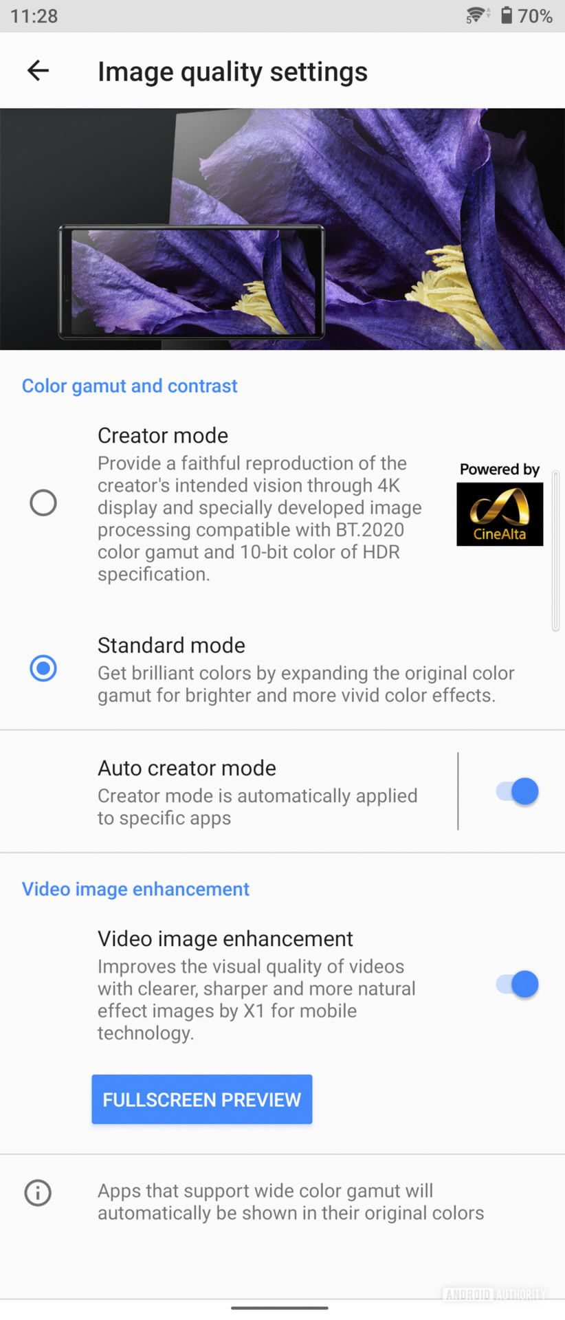 Sony Xperia Pro I Display image quality settings