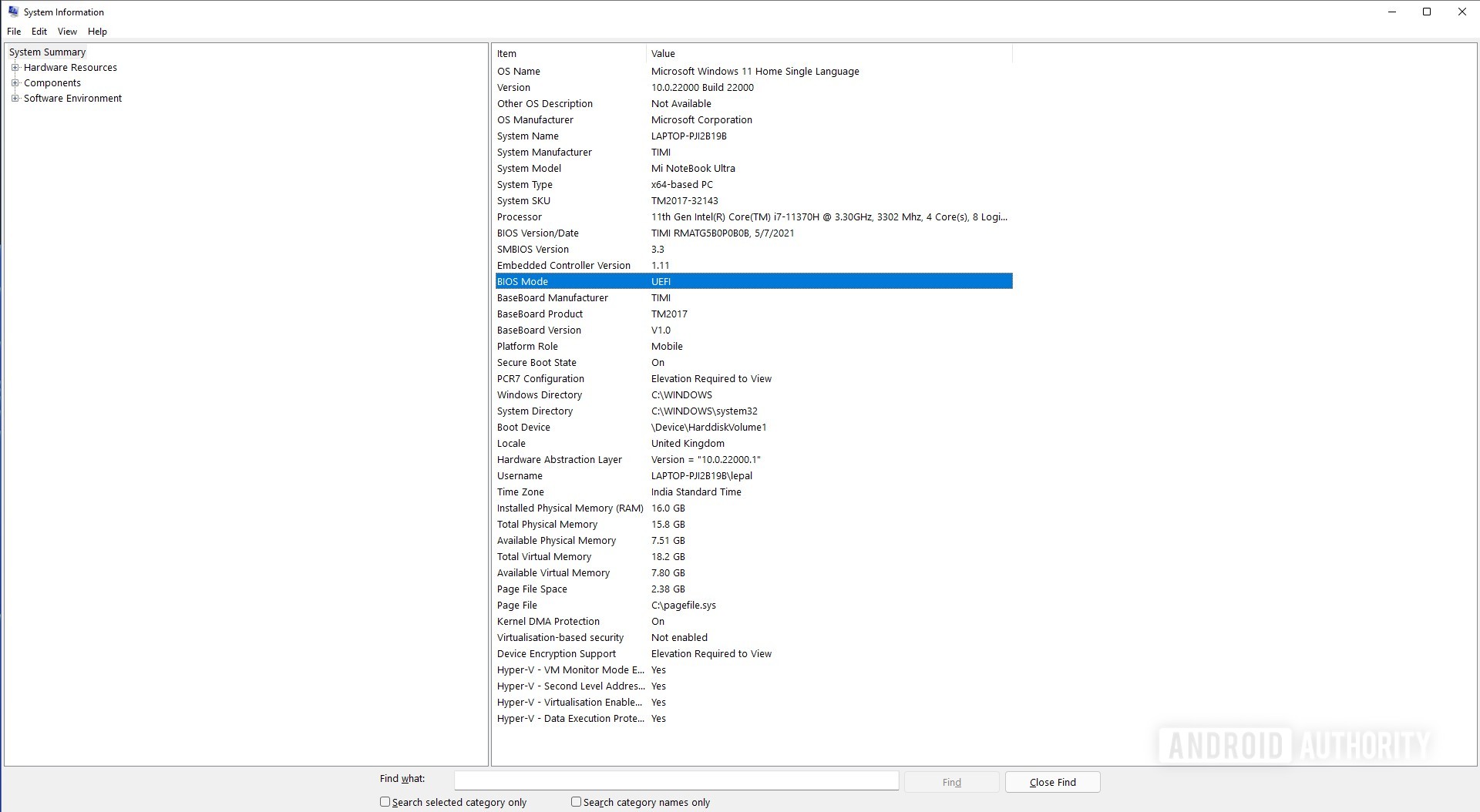 Windows System Information BIOS check