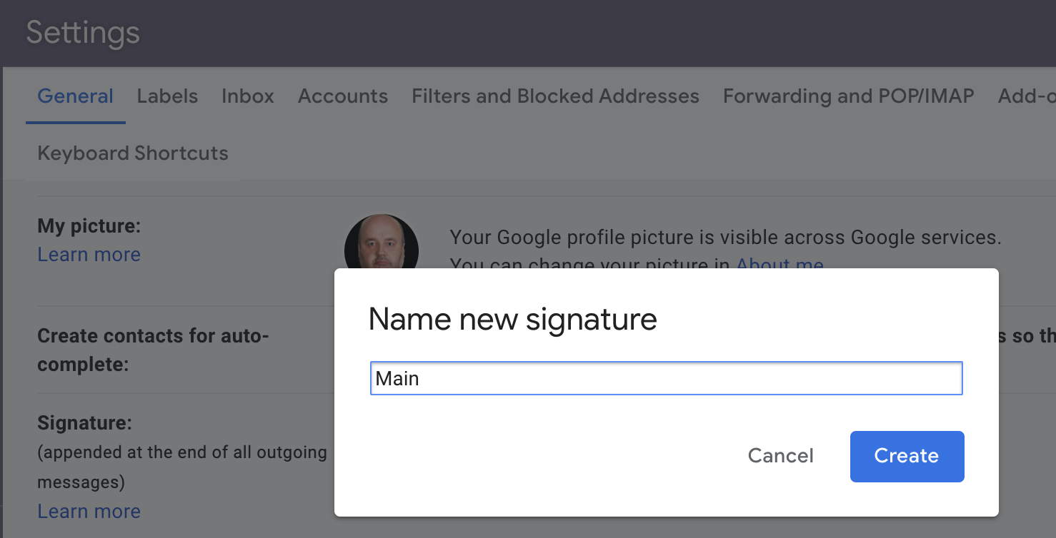 gmail signature name