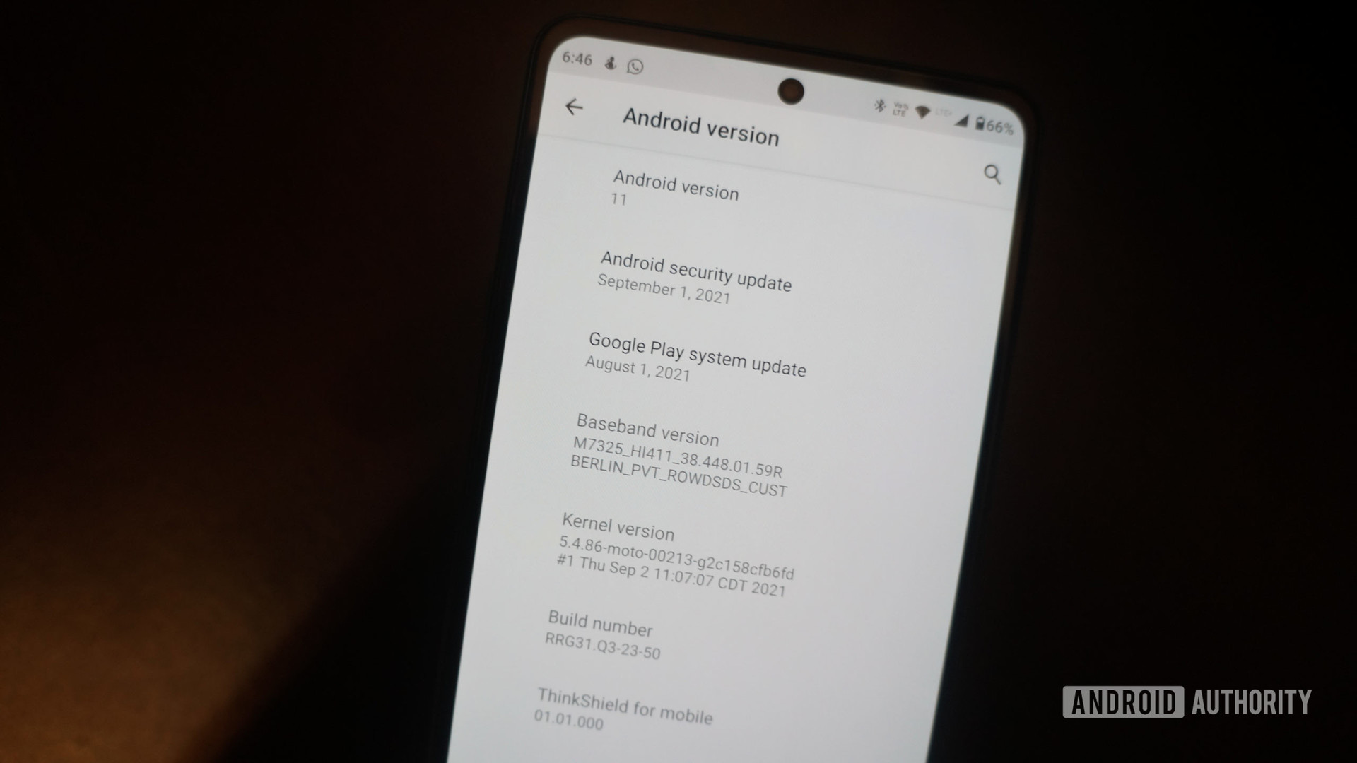 Phone screen showing last security update date
