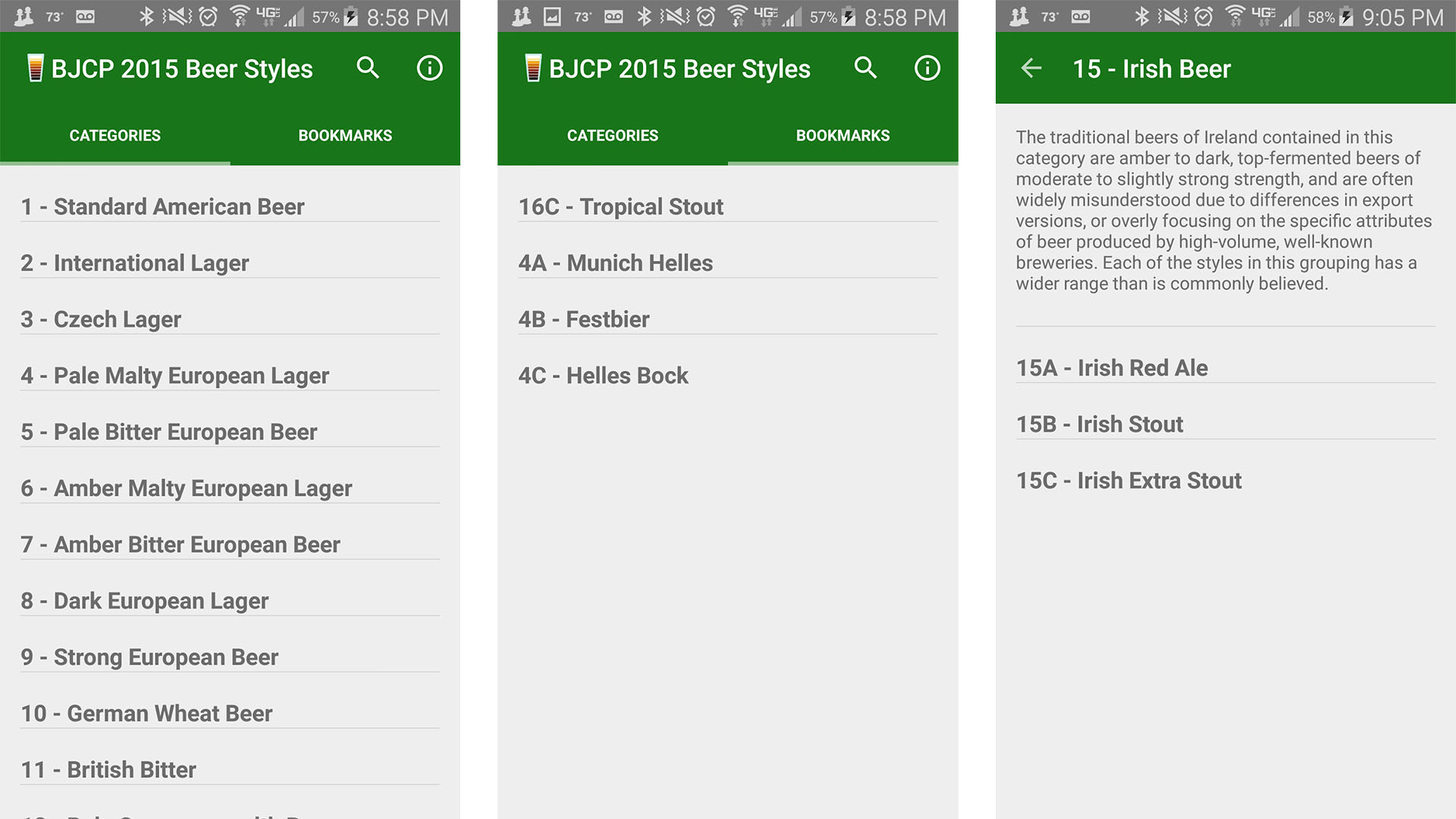 Capture d'écran des styles de bière BJCP 2015