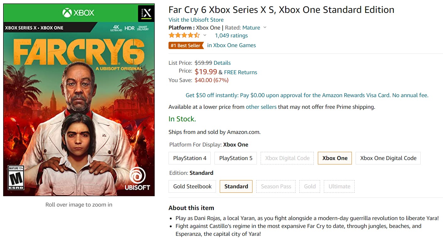 Far Cry 6 Xbox Amazon Deal