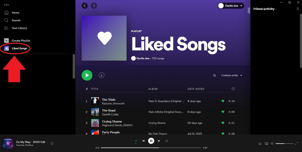 Liked song location spotify desktop 3