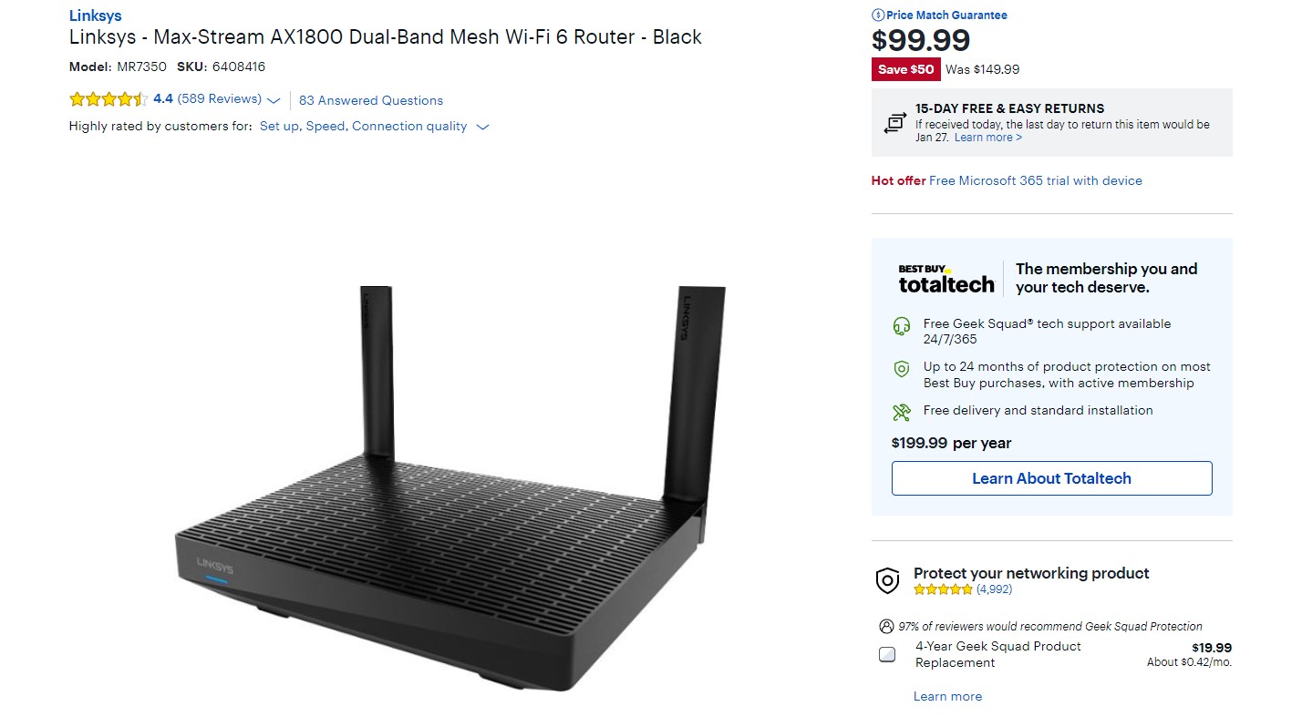 Linksys Max Stream Ax1800 Mesh Wifi 6 Router Best Buy Deal