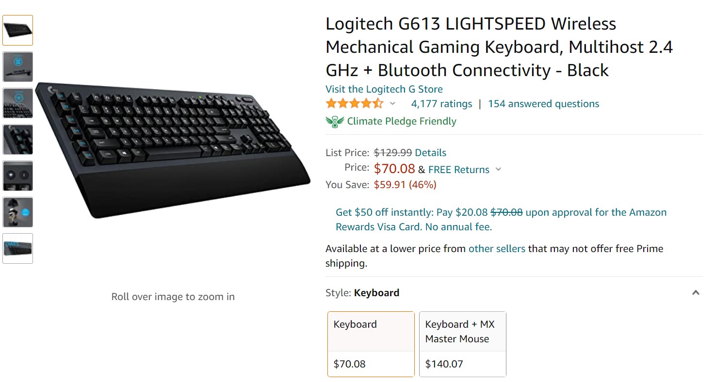 Logitech G613 Lightspeed Wireless Mechanical Gaming Keyboard Amazon Deal