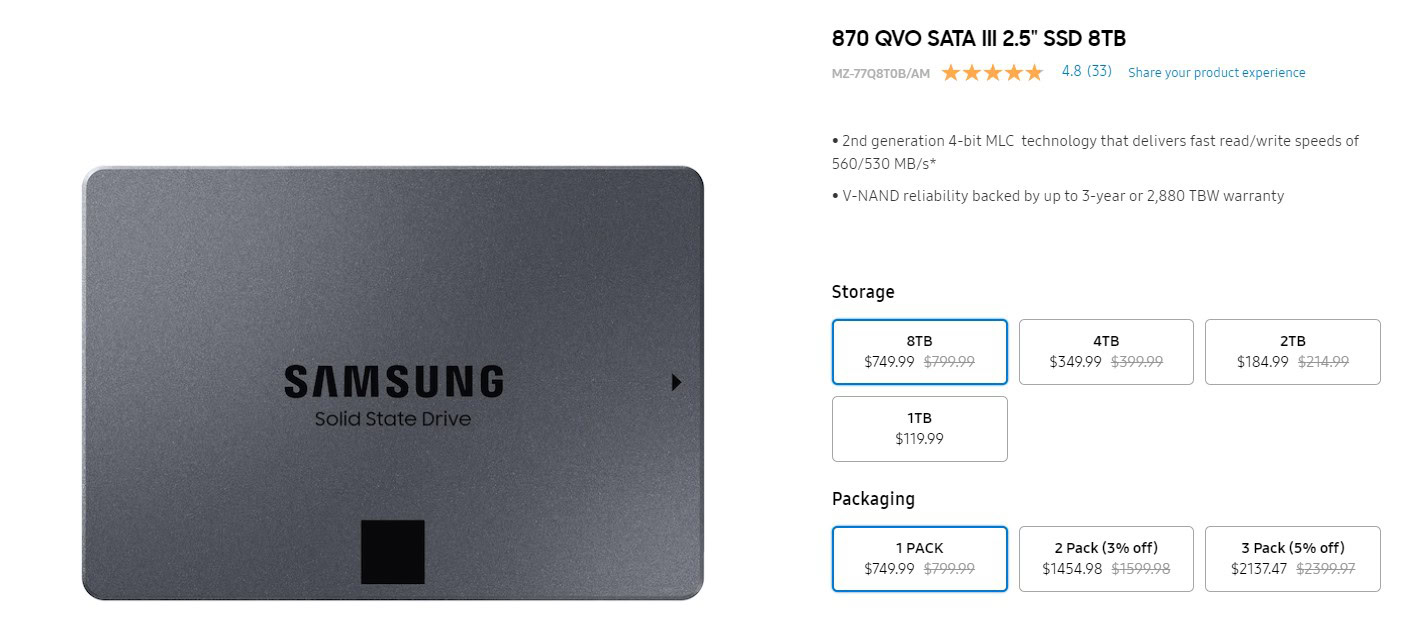 Samsung 870 QVO SATA III SSD Deals