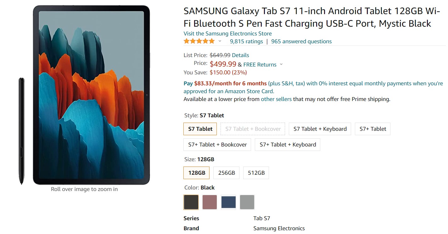 Samsung Galaxy Tab S7 Amazon Deal