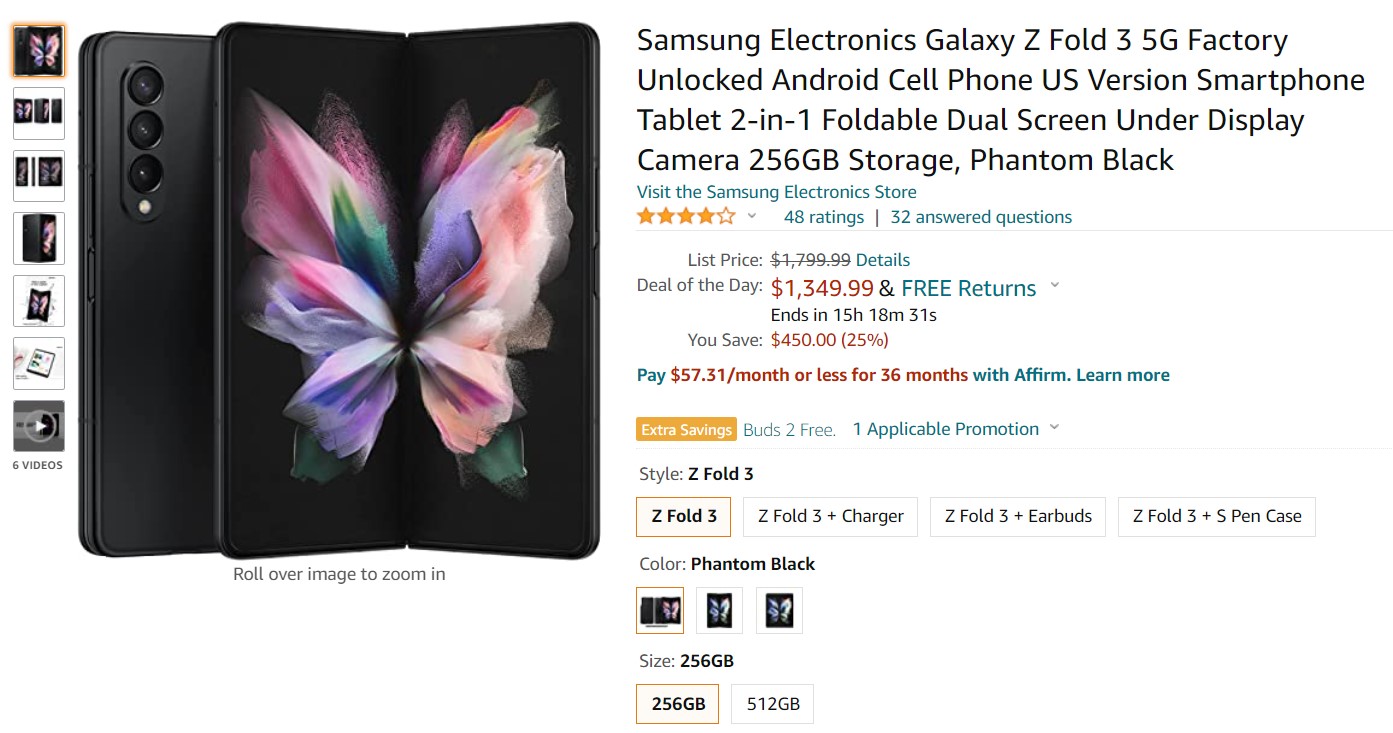 Samsung Galaxy Z Fold 3 Amazon Deal