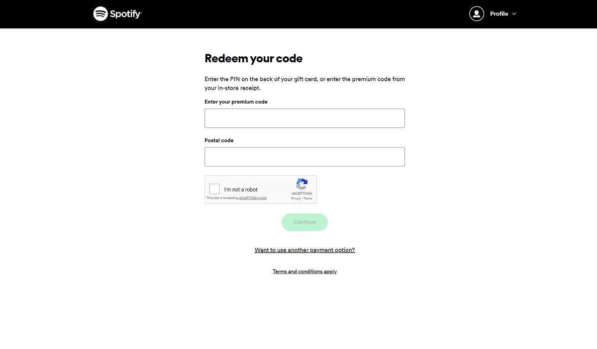 Spotify redeem screenshot desktop