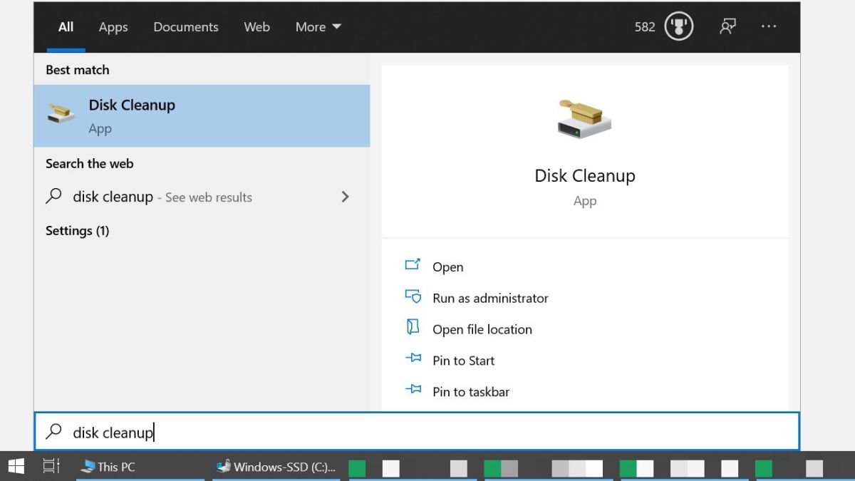 Windows 10 search for Disk Cleanup