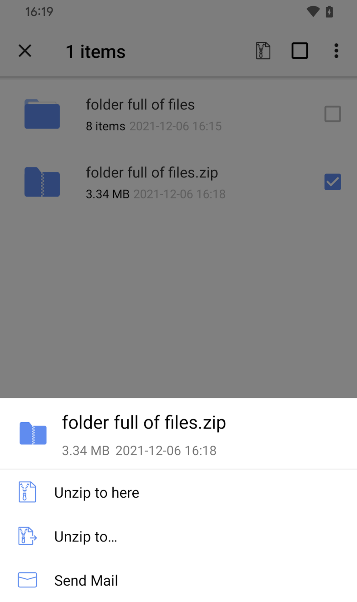 android zip folder email to