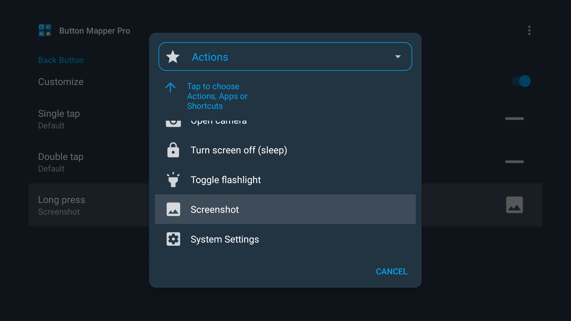 Button Mapper sur les options de capture d'écran Android TV actions générales
