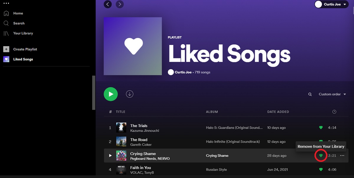 delete liked songs on spotify