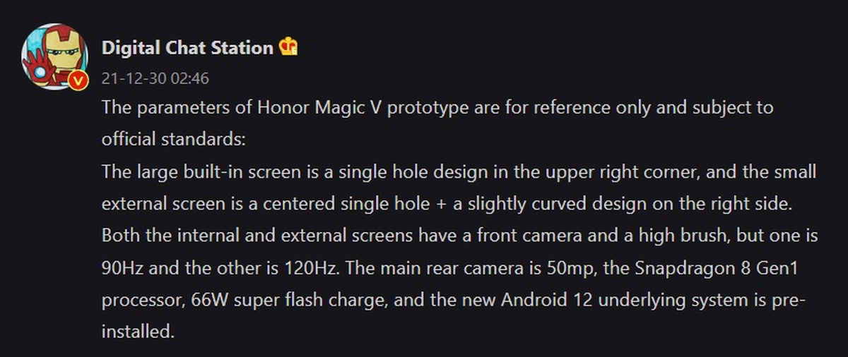 Honor Magic v specs fuite station de chat numérique 1