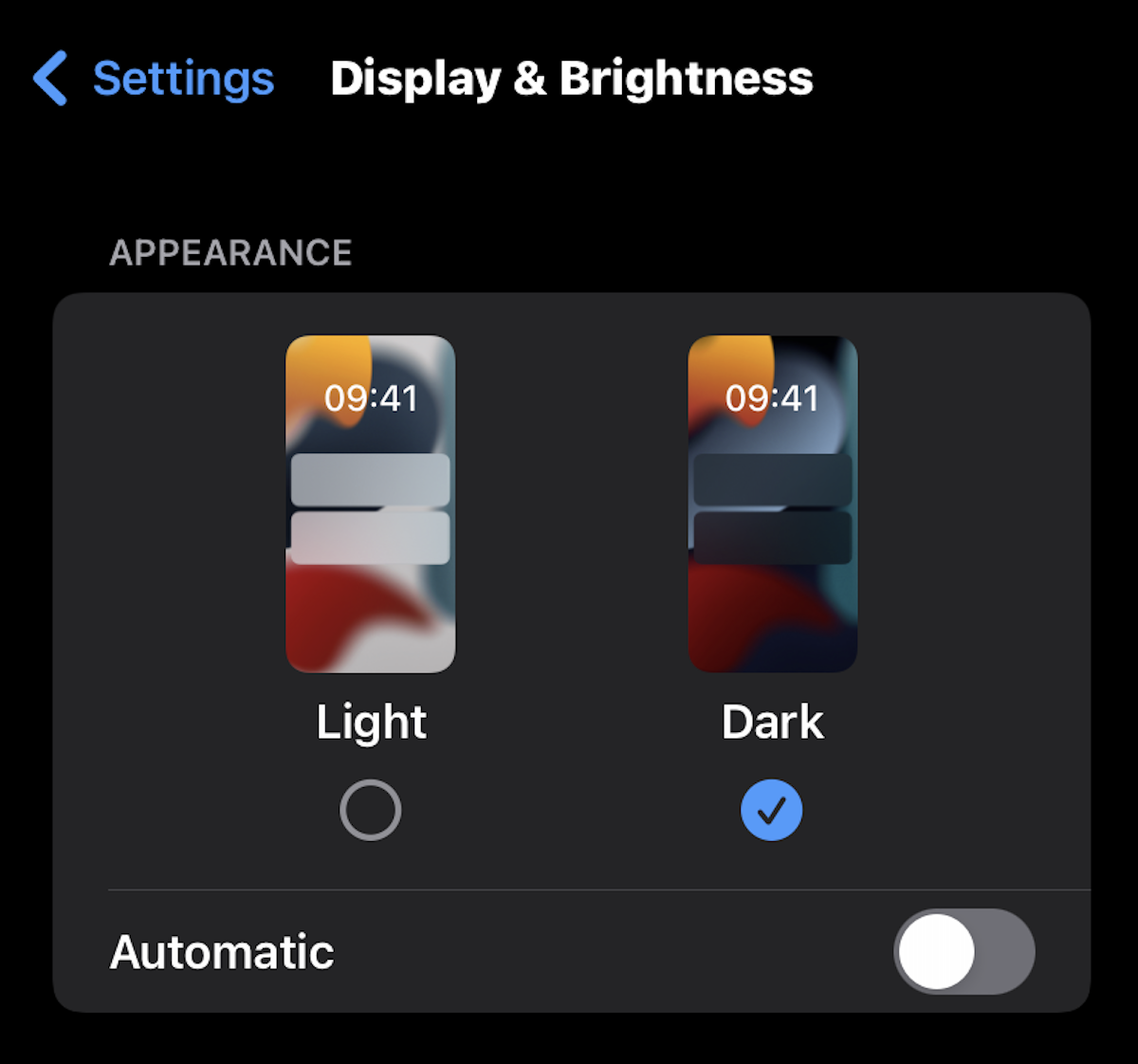 ios settings display