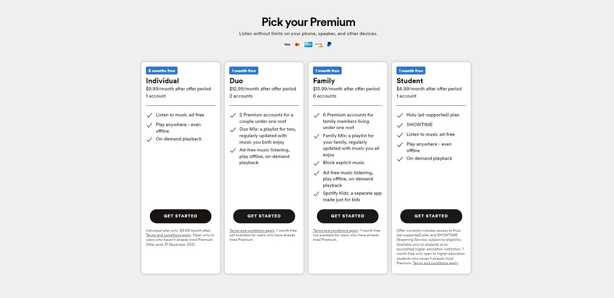 pick your premium spotify screenshot on the browser
