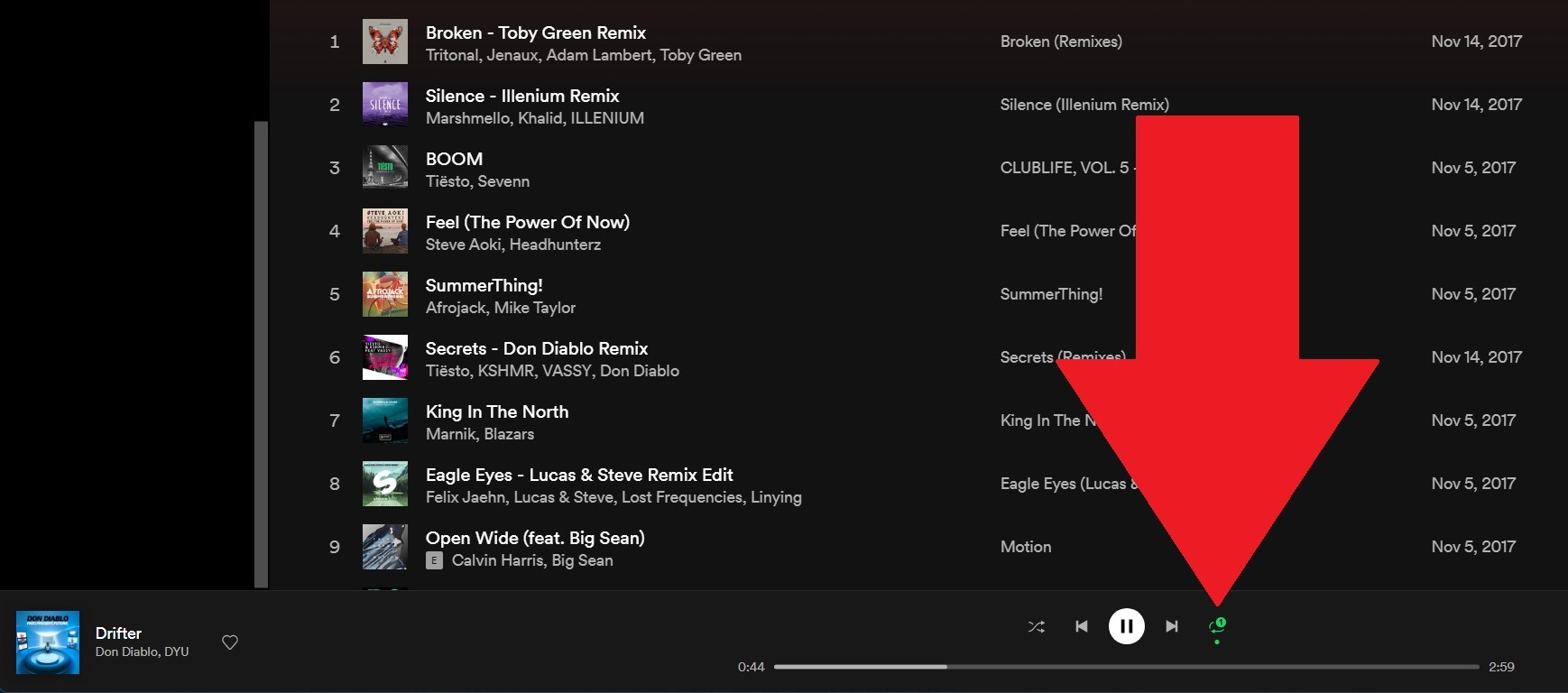 How to put a song on repeat on Spotify