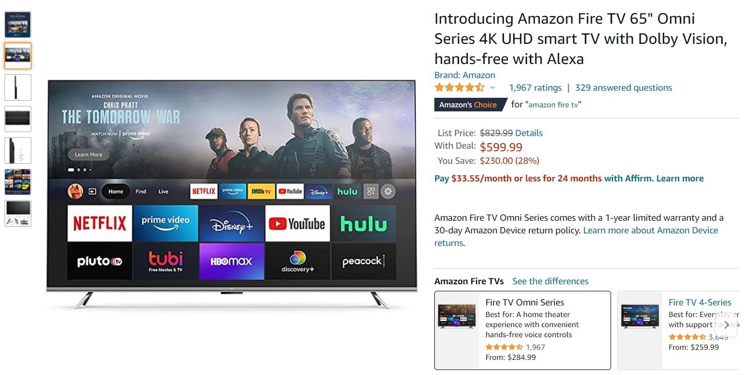 Amazon Fire TV 65 inch Omni Series 4K UHD Smart TV Deal