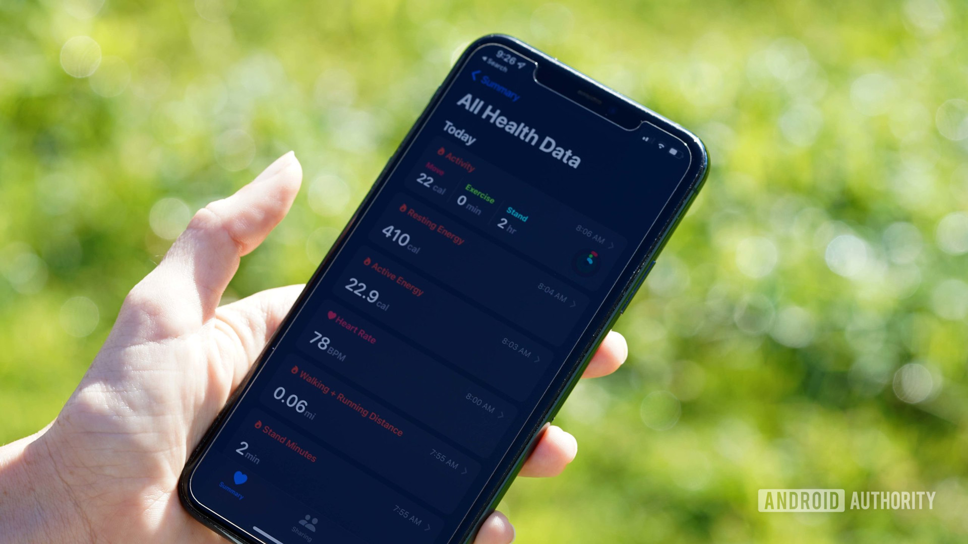An iPhone 11 user reviews their data in the Apple Health app.