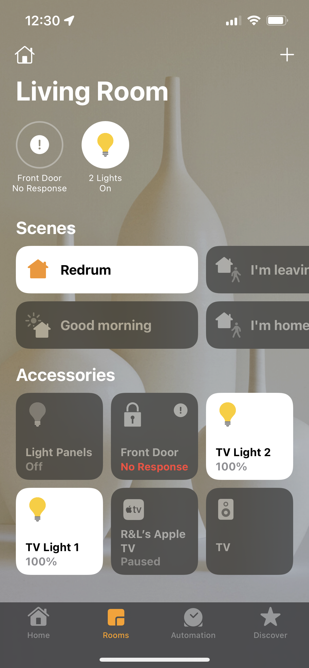 A living room layout in the Apple Home app