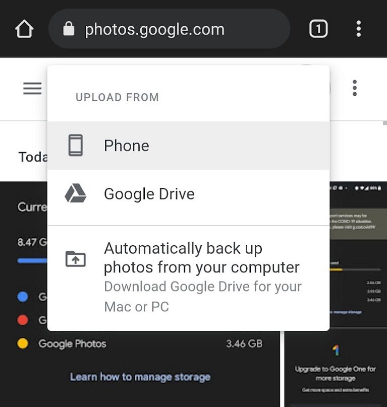 Capture d'écran 2 de l'importation manuelle de Google Photos sur mobile