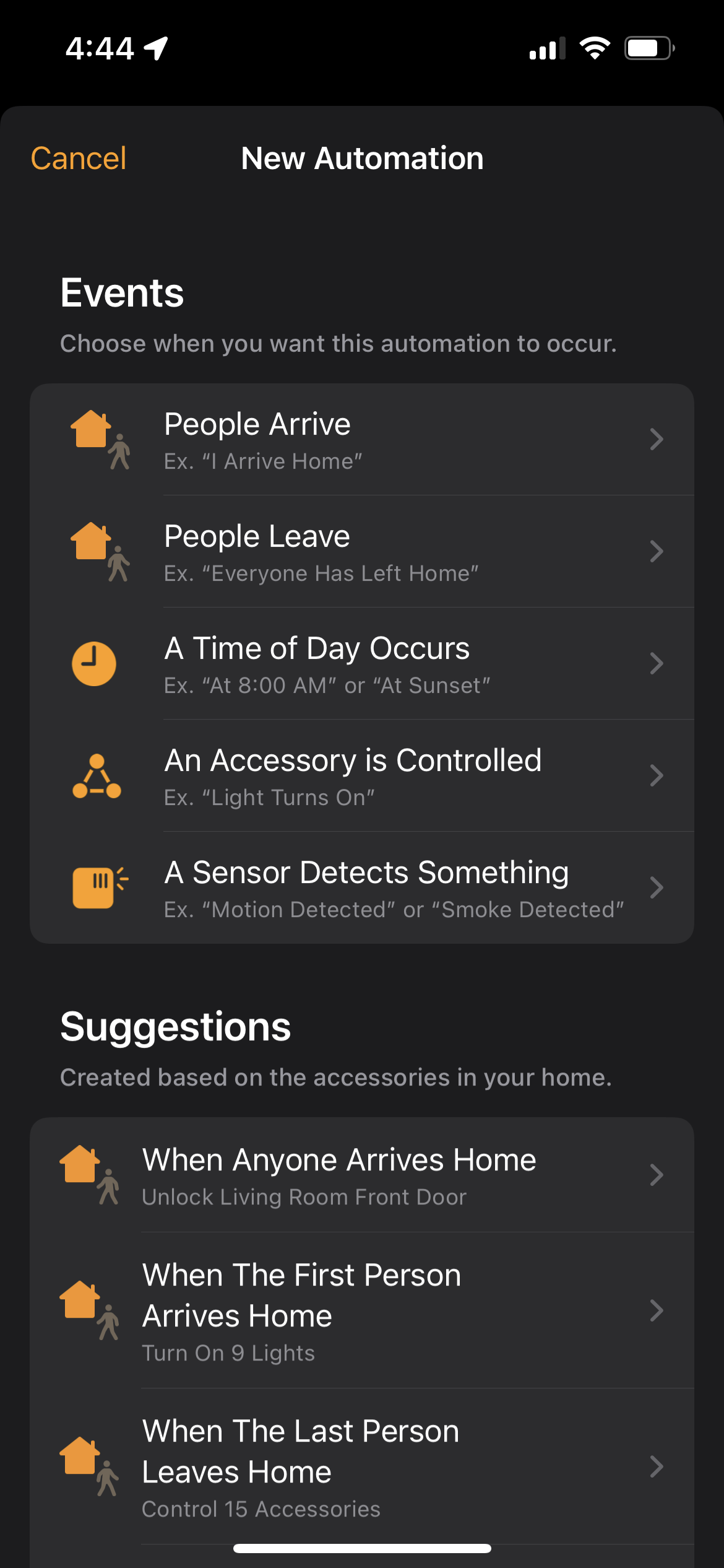 Event triggers for a HomeKit automation