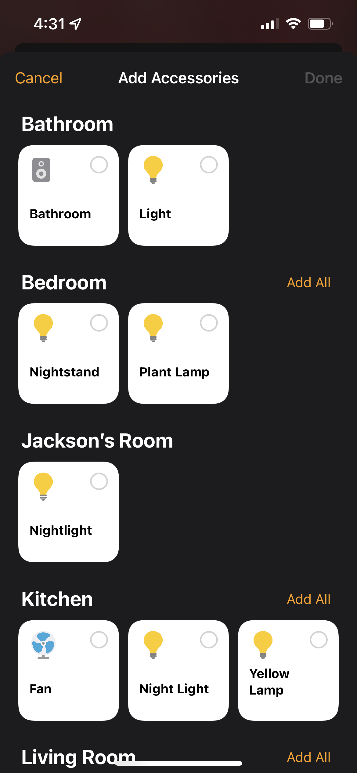 Picking accessories for a HomeKit scene
