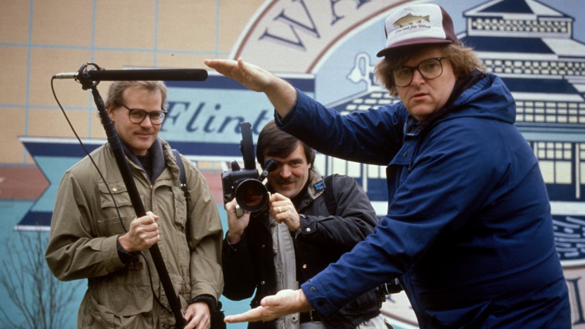 Michael Moore on camera in Roger and Me - best new streaming movies