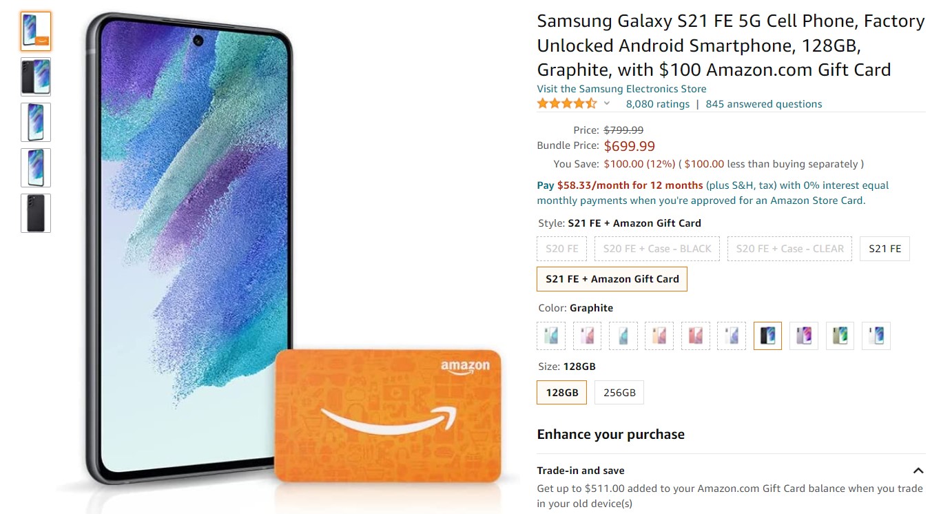 Samsung Galaxy S21 FE and Gift Card Amazon Deal