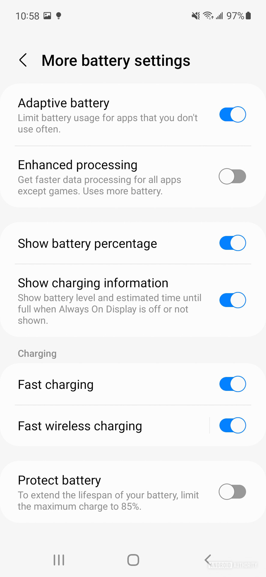 Samsung Galaxy S21 FE more battery settings