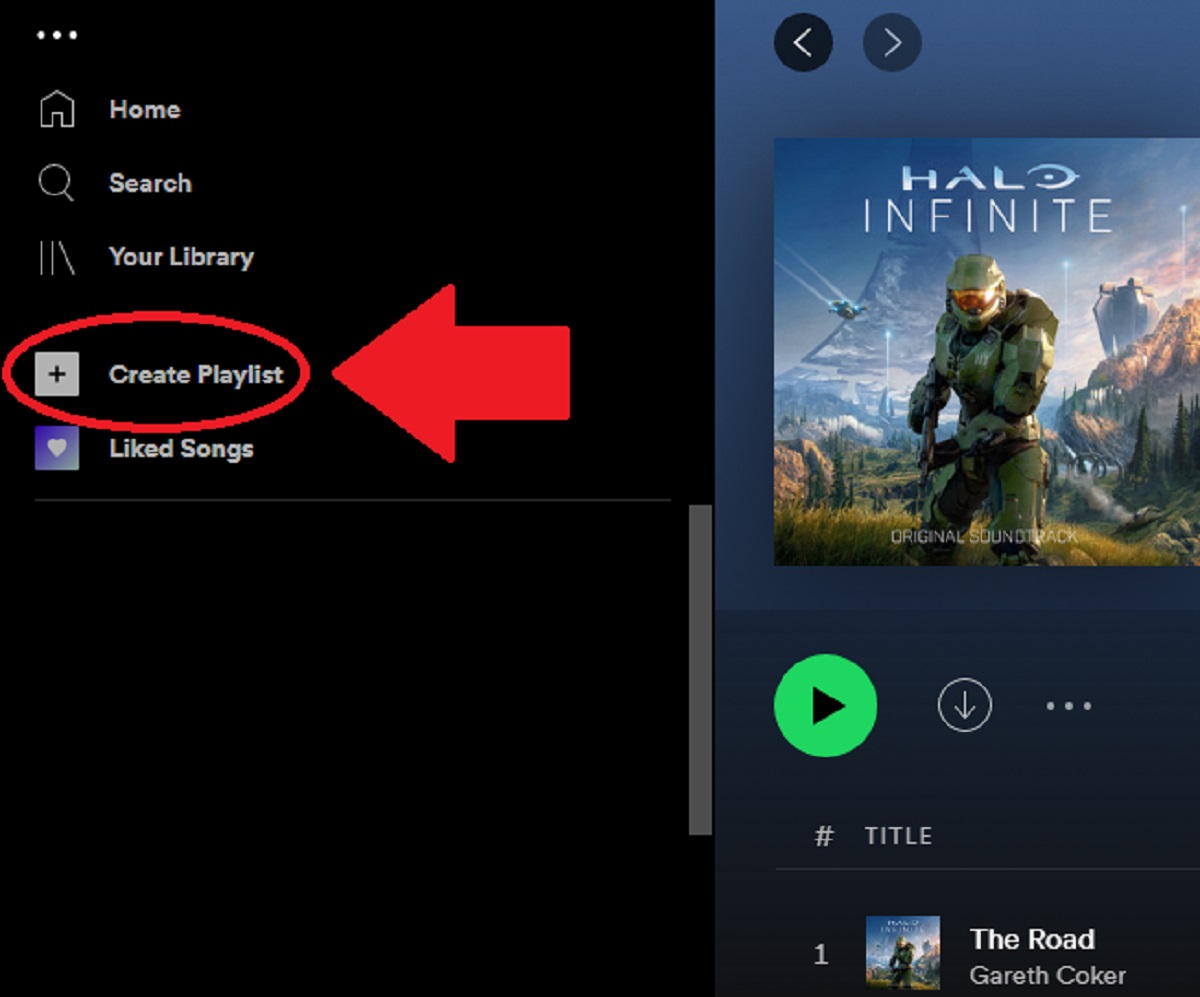 Capture d'écran du bureau Spotify du bouton Créer une liste de lecture