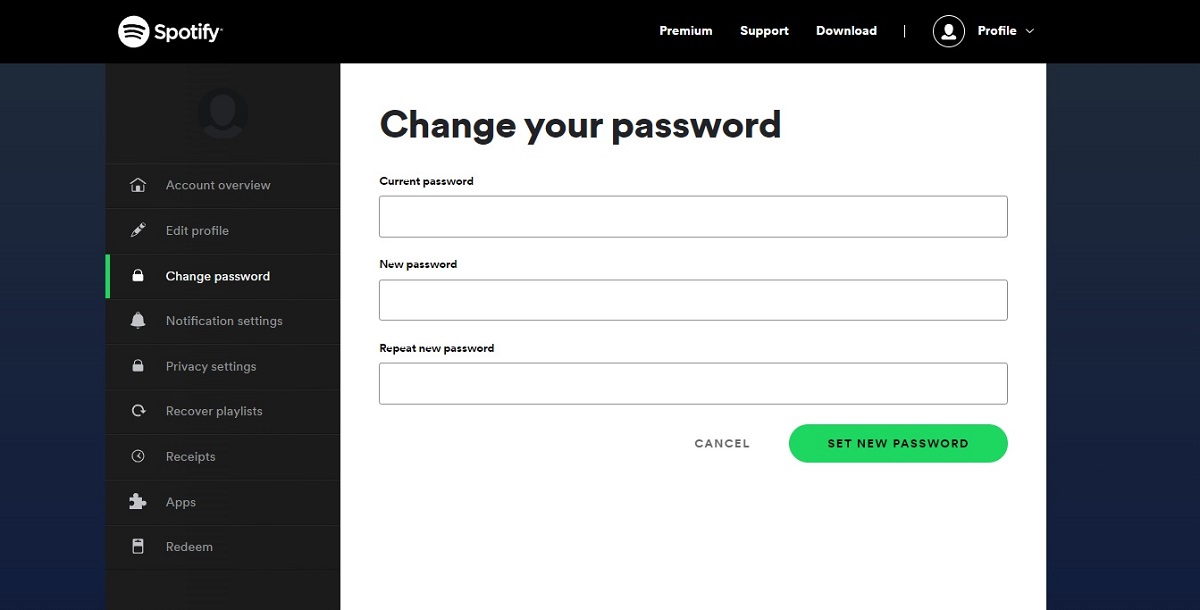 Capture d'écran du bureau Spotify Comment changer le mot de passe 2022