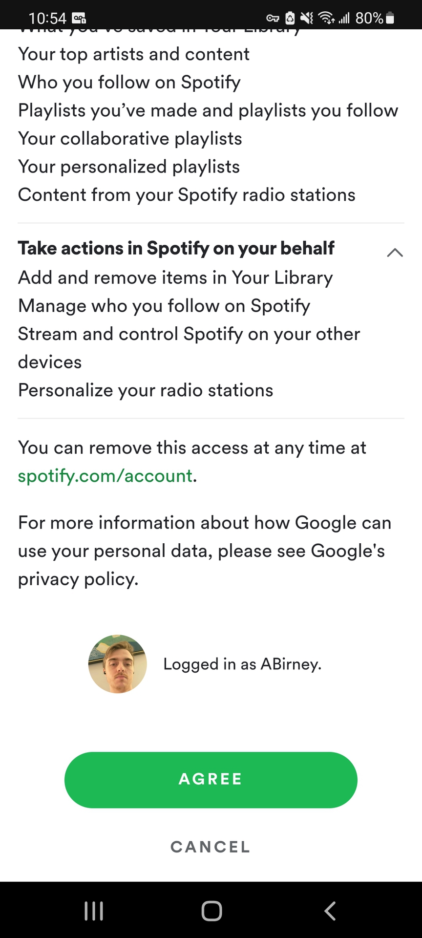 Bouton d'accord de Spotify Google Home