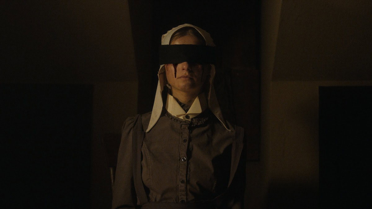 Still of Mary, blindfolded in The Last Thing Mary Saw
