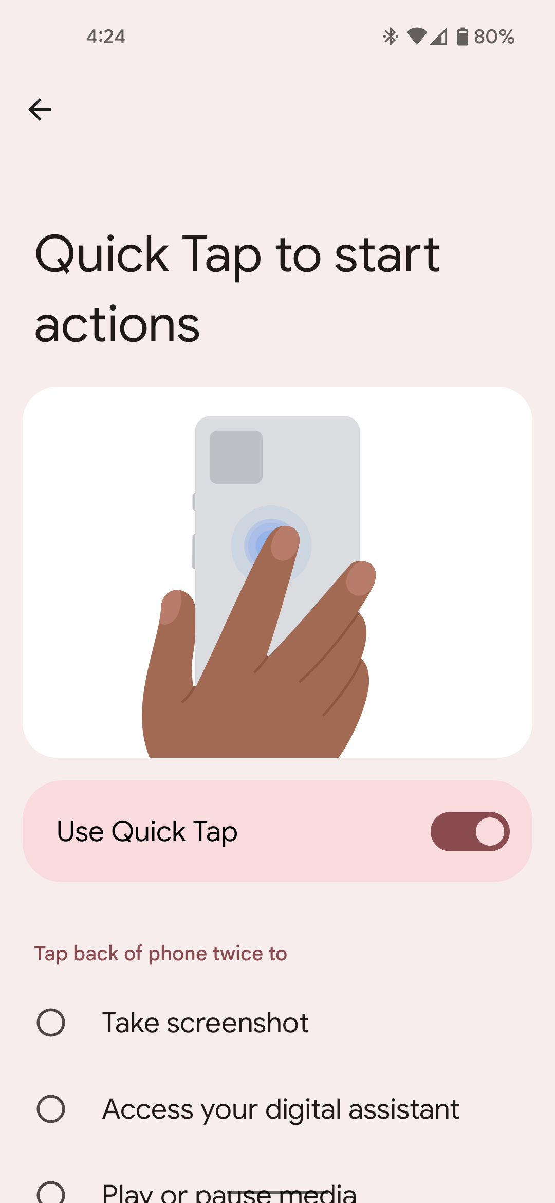 Pixel Quick Tap gesture setting