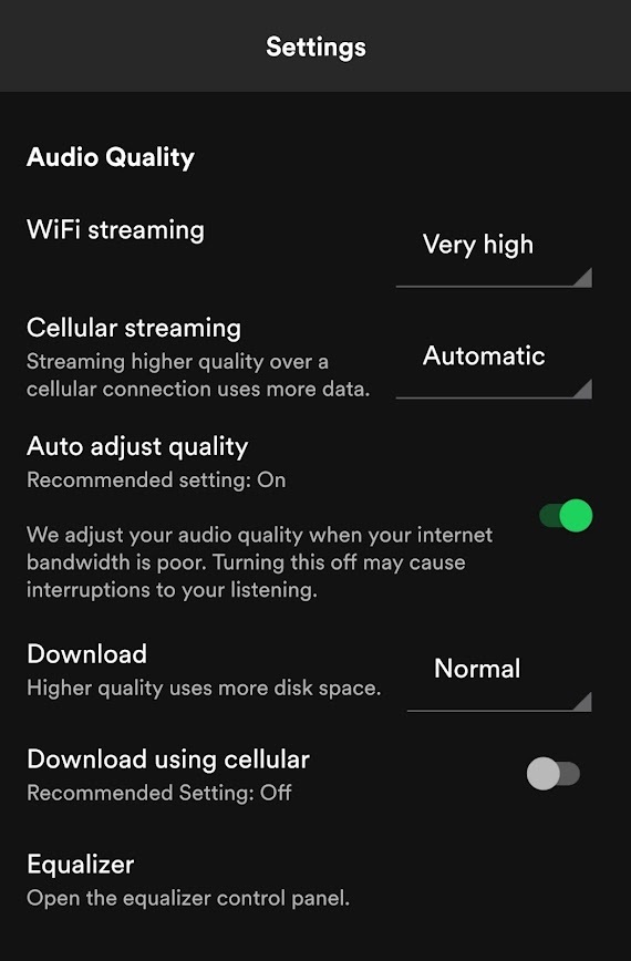 audio quality in spotify settings