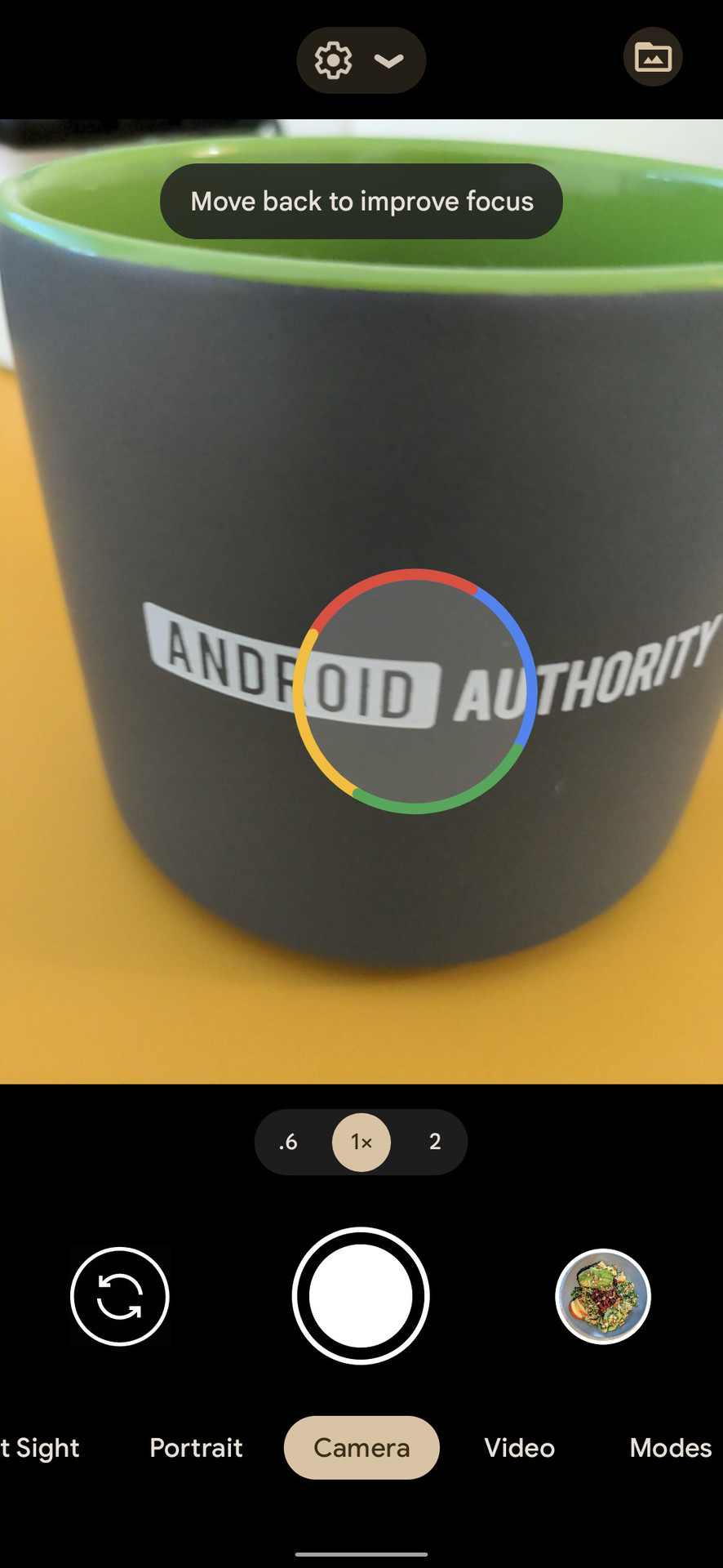 Google Camera viewfinder with Lens recognition animation