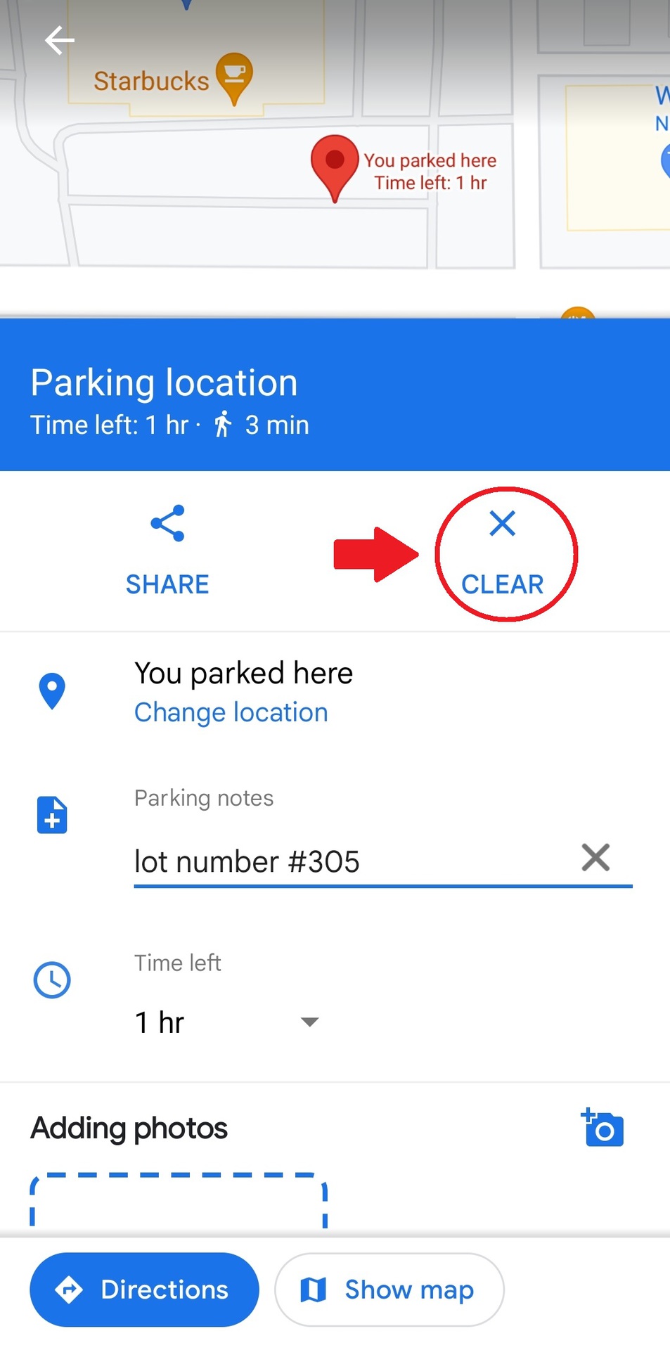 google maps parking spot