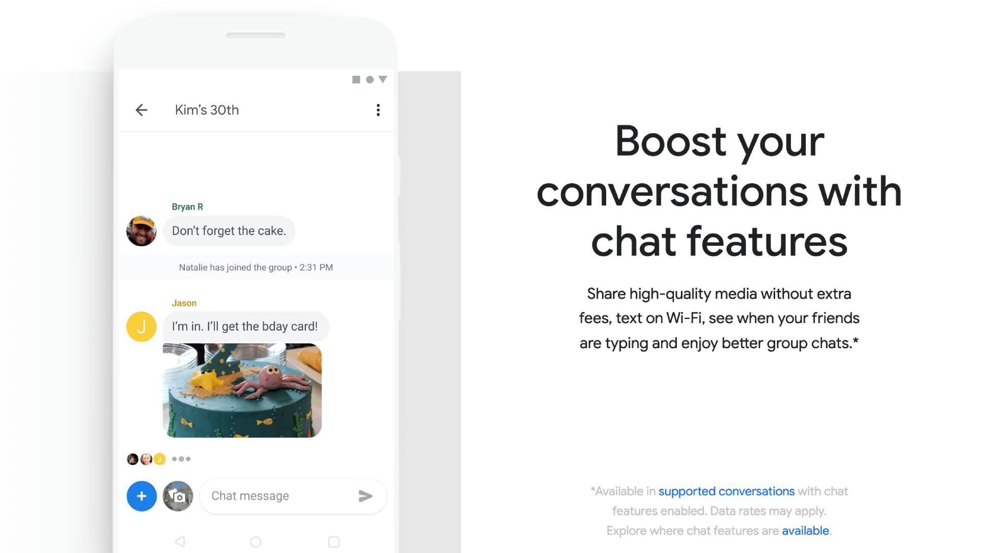Screenshot of Google's RCS website showing the chat features of Google Messages