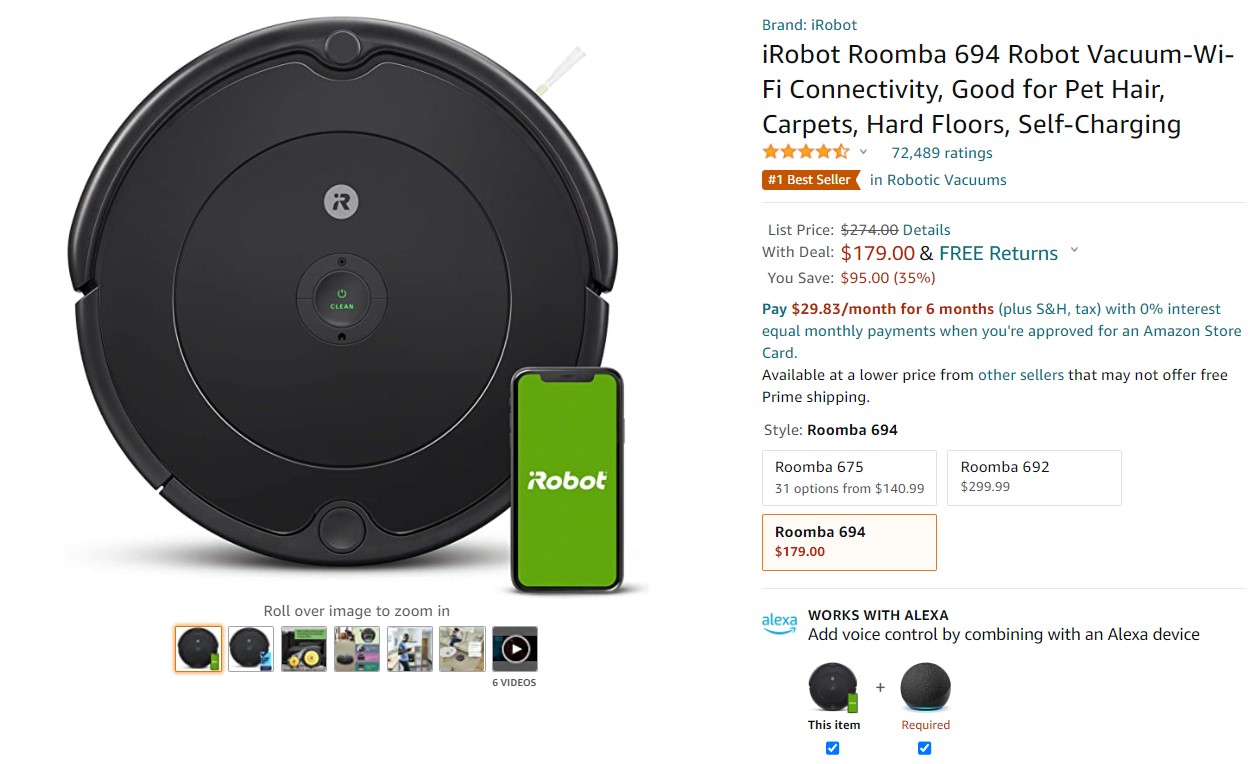iRobot Roomba 694 Robot Vacuum Amazon Deal